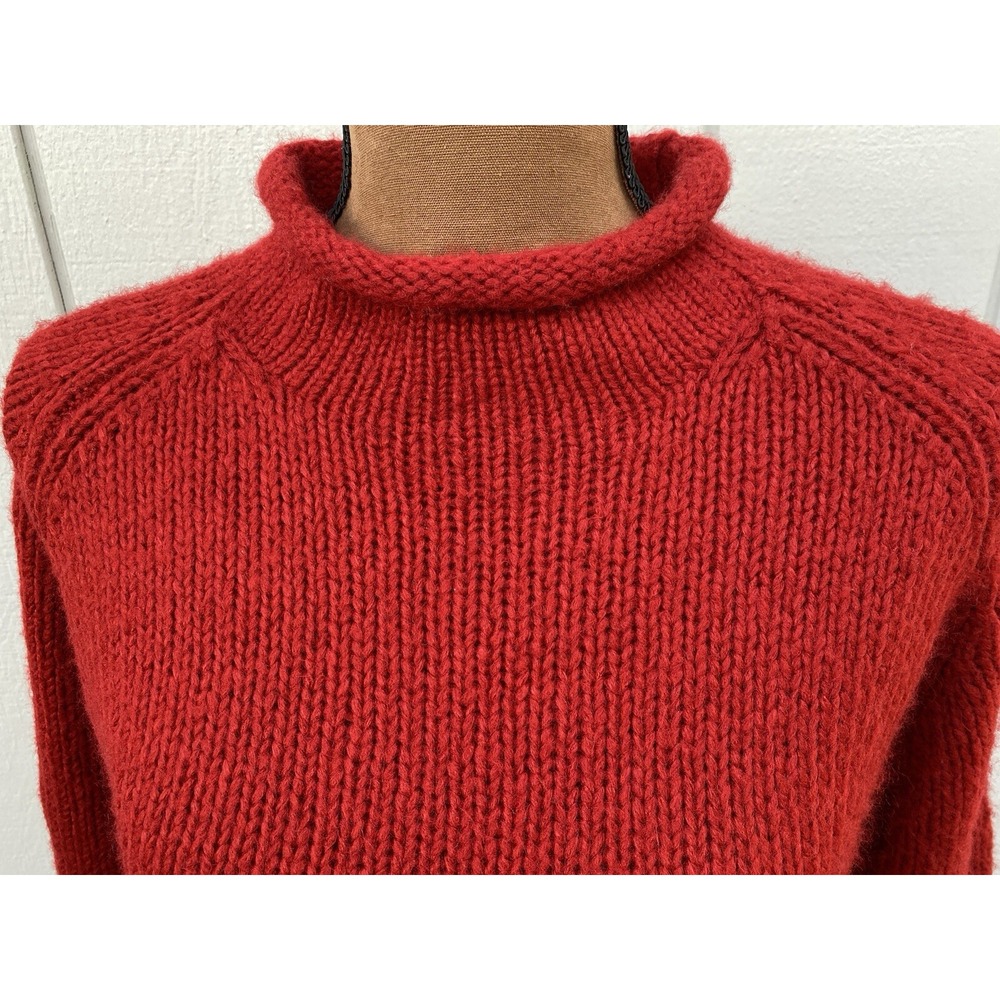 Apostrophe Women's Red Rolled Turtleneck Wool Blend Short Sleeve Sweater- Size L - Picture 6 of 11